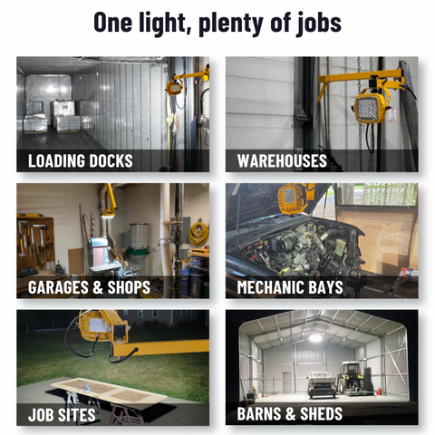 Industrial LED Dock & Shop Light, 40" Adjustable Arm, Hardware Included, 5-Year Warranty